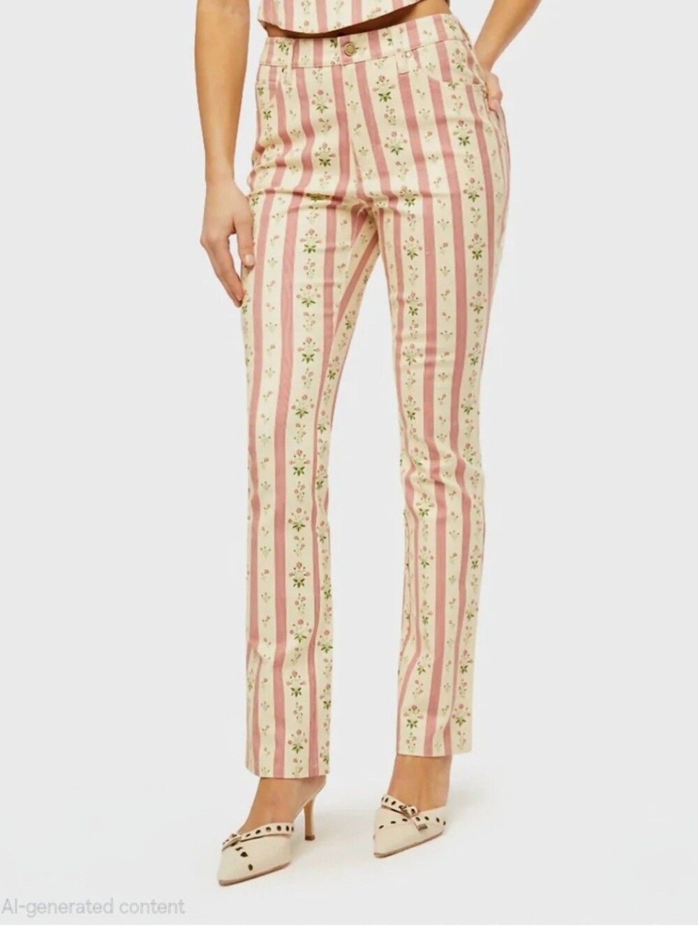 WeWoreWhat Womens Size 26 Striped Floral High Rise Straight Pants Pink NWT